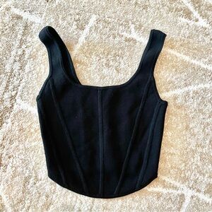 Aritzia Wilfred Black Knit Square Neck Bustier Tank Crop Top Size XS